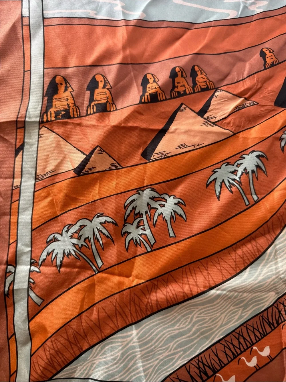 Vintage Egyptian Desert Print Square Scarf - Rust & Teal
